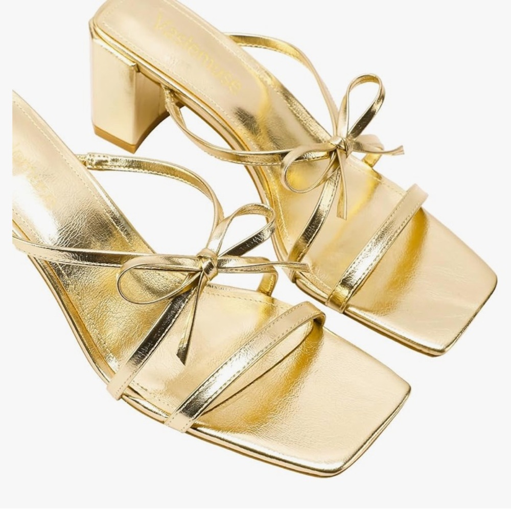 Gold square toe mules